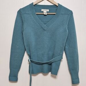 Banana Republic Teal Belted V-Neck Knit Sweater Preppy Cottagecore Small